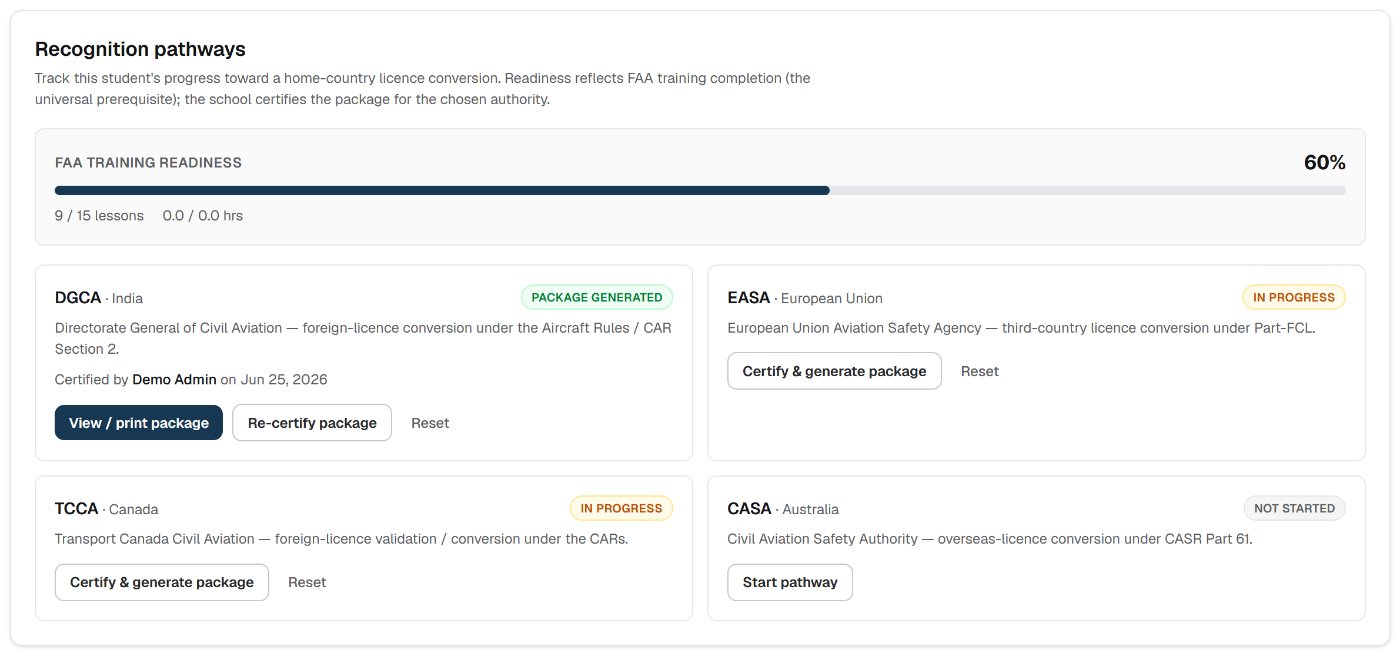Recognition pathways — FAA training readiness and home-country licence conversion packages for DGCA, EASA, TCCA, and CASA